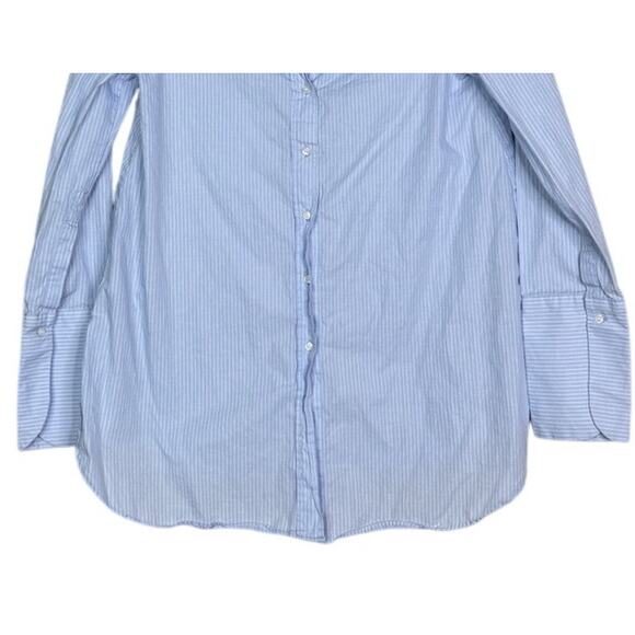 Zara Oversized Striped Boat Neck Button Down Collar Shirt Long Sleeve XS Blue - Picture 5 of 16
